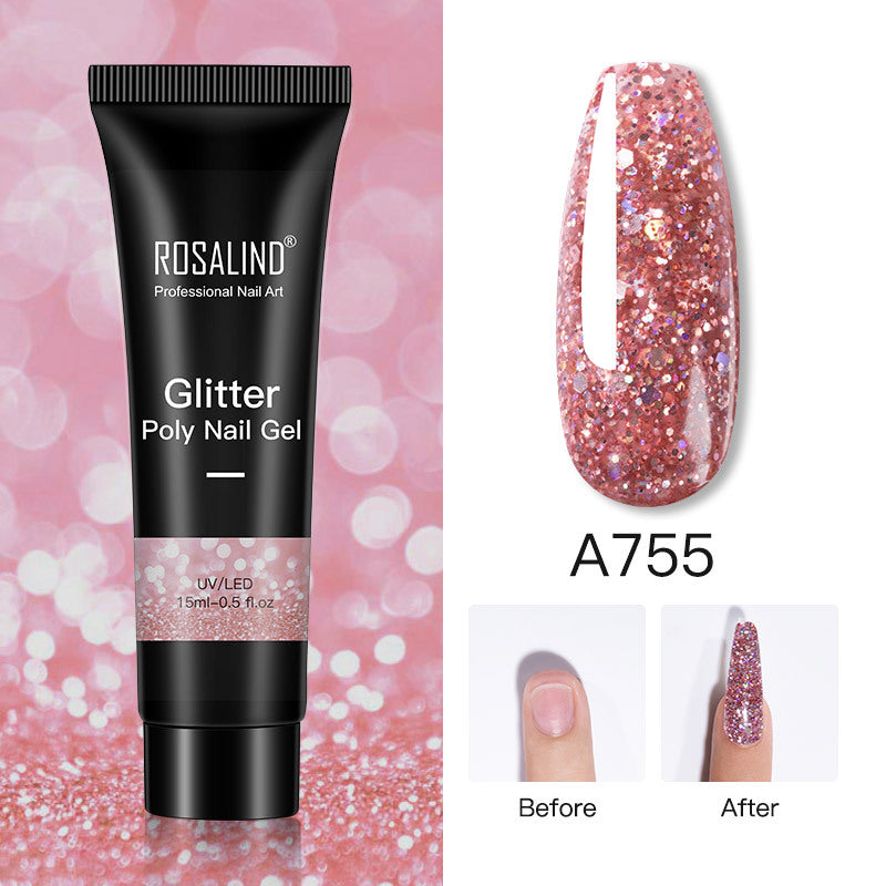 Glitter Poly Nail Gel Extension 15ml for Manicure, UV/LED Curing, All Colors
