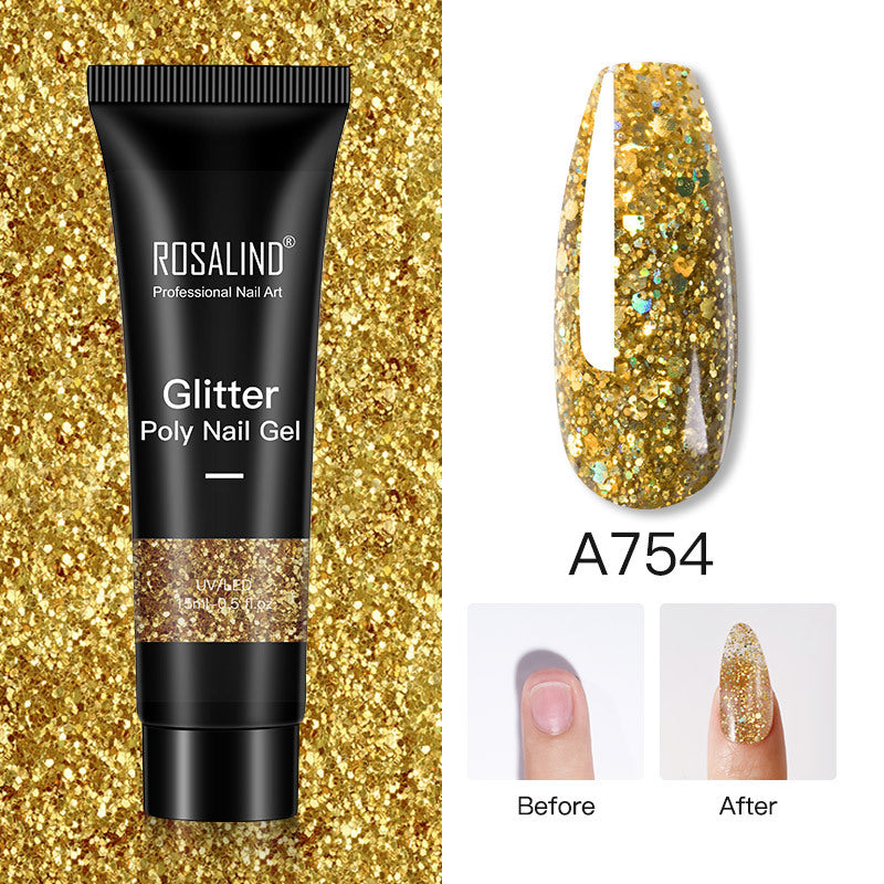 Glitter Poly Nail Gel Extension 15ml for Manicure, UV/LED Curing, All Colors