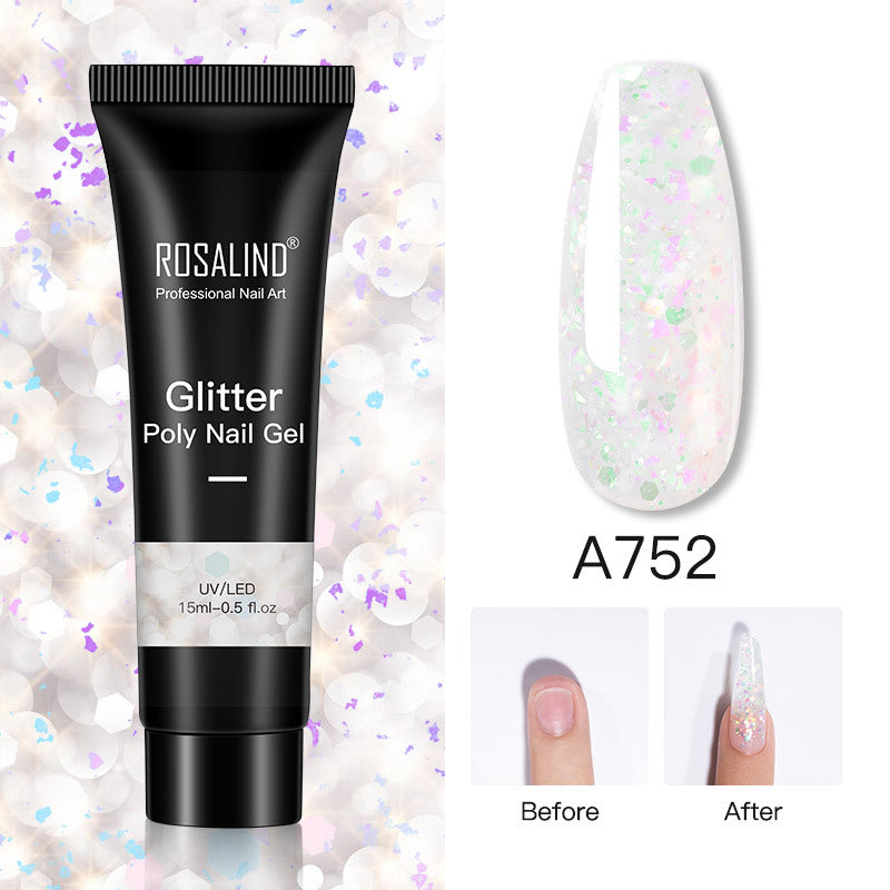 Glitter Poly Nail Gel Extension 15ml for Manicure, UV/LED Curing, All Colors