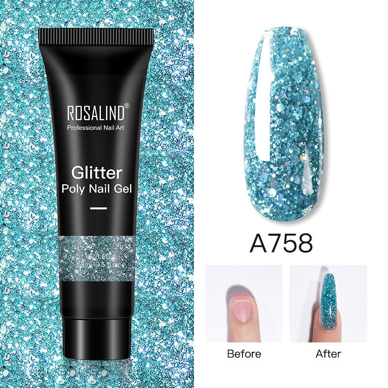 Glitter Poly Nail Gel Extension 15ml for Manicure, UV/LED Curing, All Colors