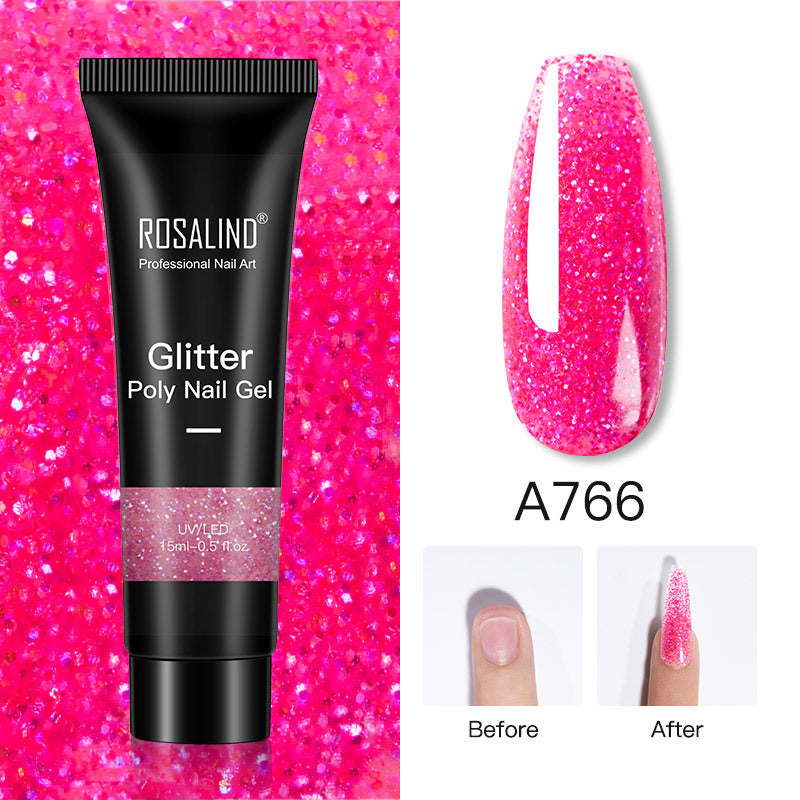Glitter Poly Nail Gel Extension 15ml for Manicure, UV/LED Curing, All Colors