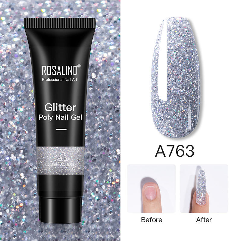 Glitter Poly Nail Gel Extension 15ml for Manicure, UV/LED Curing, All Colors