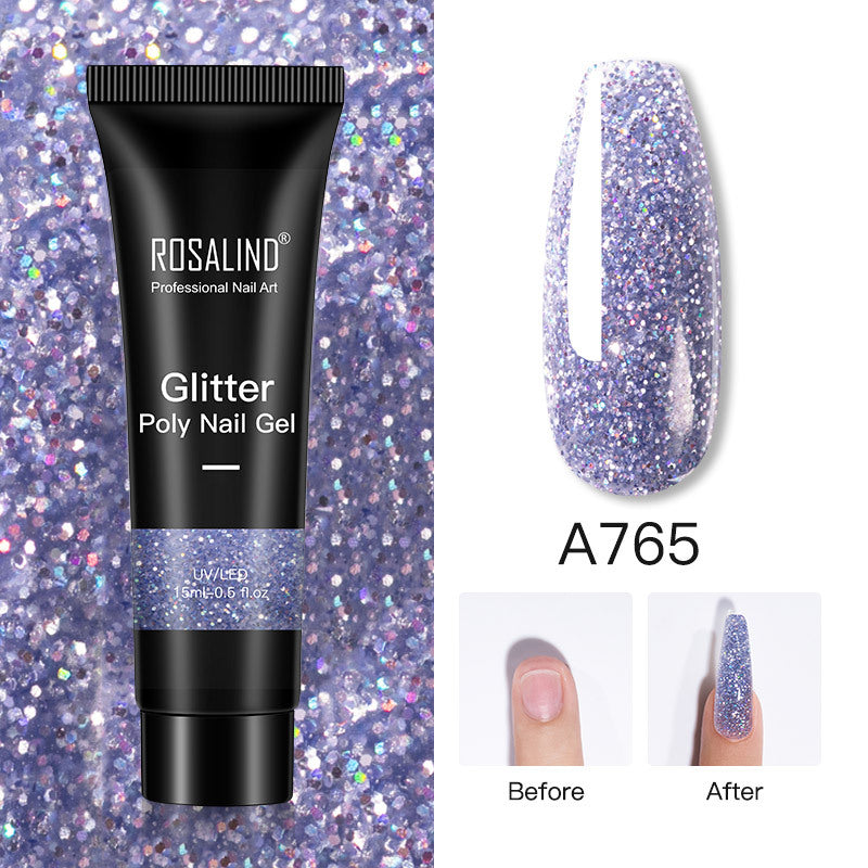 Glitter Poly Nail Gel Extension 15ml for Manicure, UV/LED Curing, All Colors