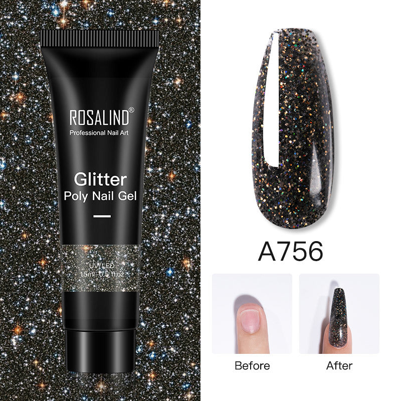 Glitter Poly Nail Gel Extension 15ml for Manicure, UV/LED Curing, All Colors
