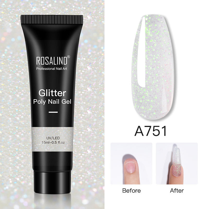 Glitter Poly Nail Gel Extension 15ml for Manicure, UV/LED Curing, All Colors