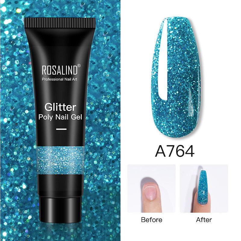 Glitter Poly Nail Gel Extension 15ml for Manicure, UV/LED Curing, All Colors