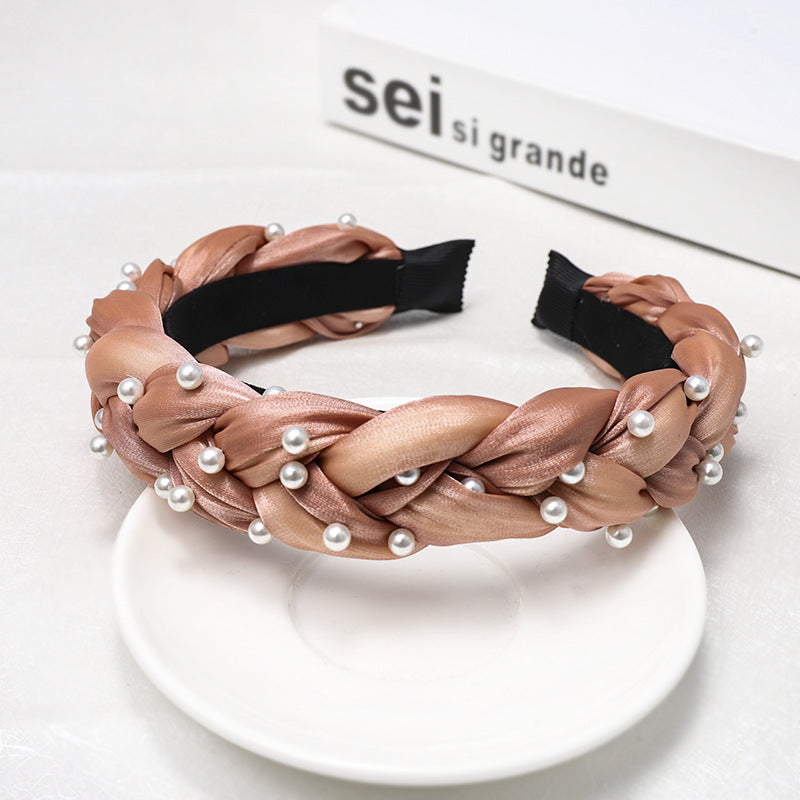 Pearl Headband with Twist Braid - Korean Style Hair Accessory