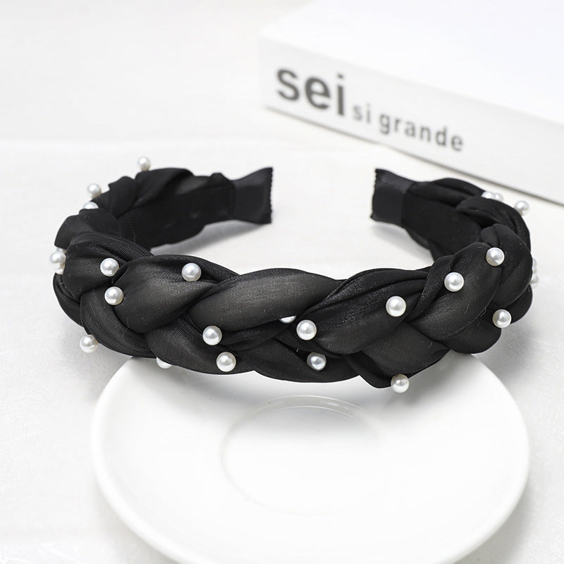 Pearl Headband with Twist Braid - Korean Style Hair Accessory