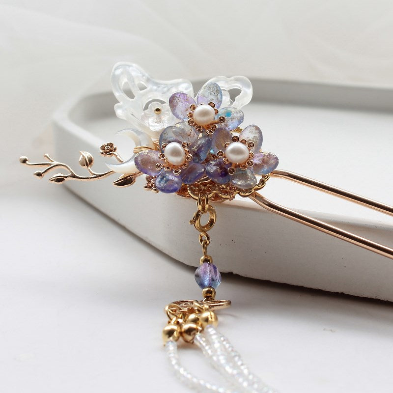 Moon Penumbra Hairpin with Freshwater Pearls & Gold