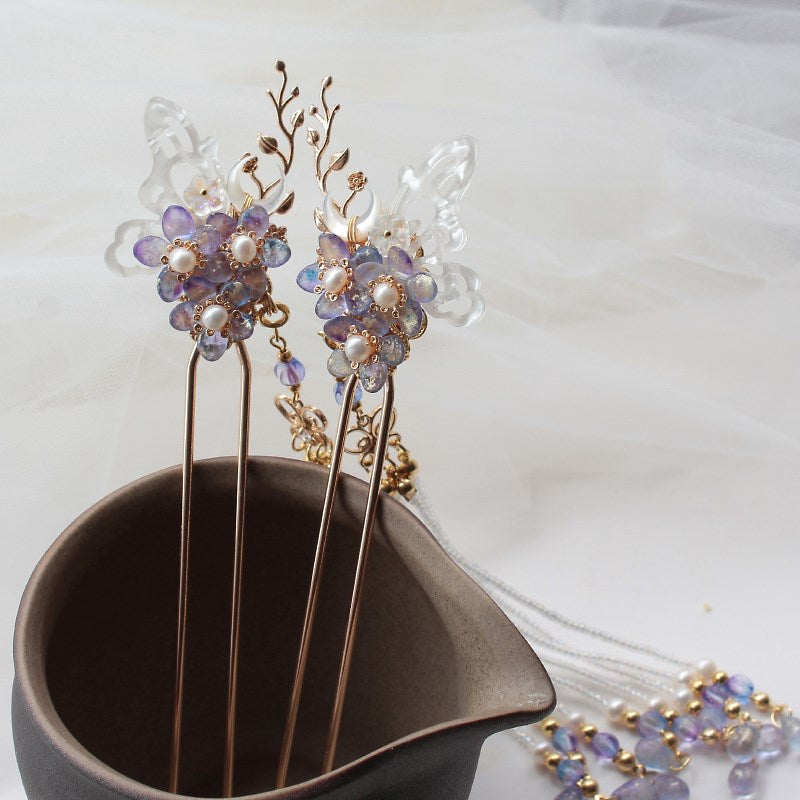 Moon Penumbra Hairpin with Freshwater Pearls & Gold