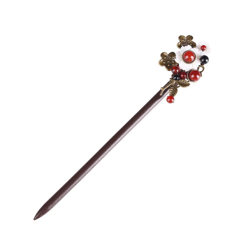 Ethnic Style Wooden Hairpin - Handmade Hair Accessory in Brown