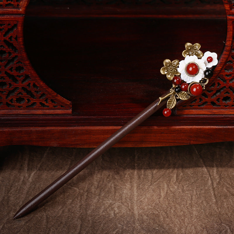 Ethnic Style Wooden Hairpin - Handmade Hair Accessory in Brown