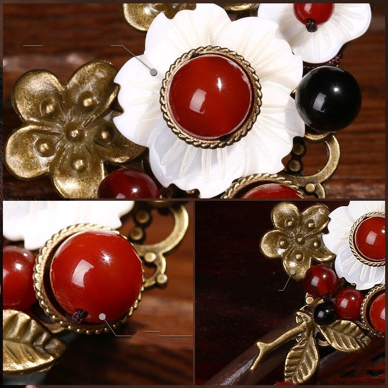 Ethnic Style Wooden Hairpin - Handmade Hair Accessory in Brown