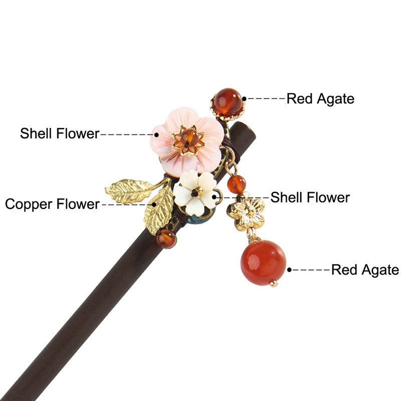 Ancient Style Wood Hairpin with Tassel - Black