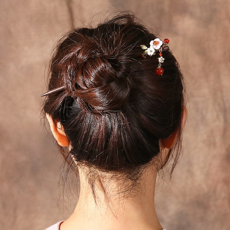 Ancient Style Wood Hairpin with Tassel - Black