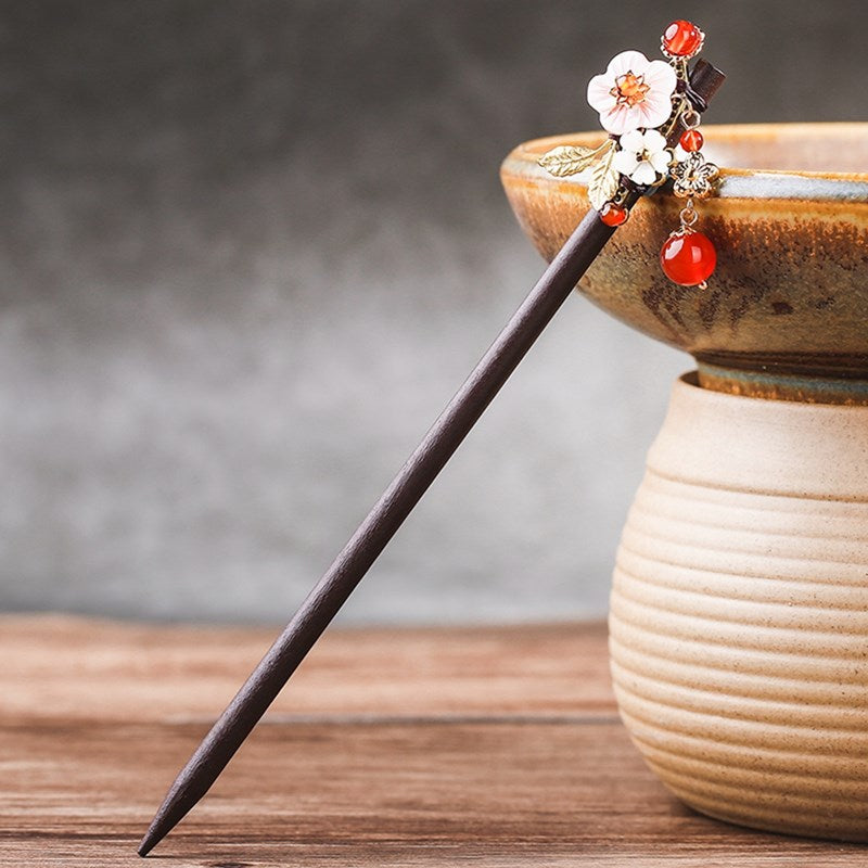 Ancient Style Wood Hairpin with Tassel - Black
