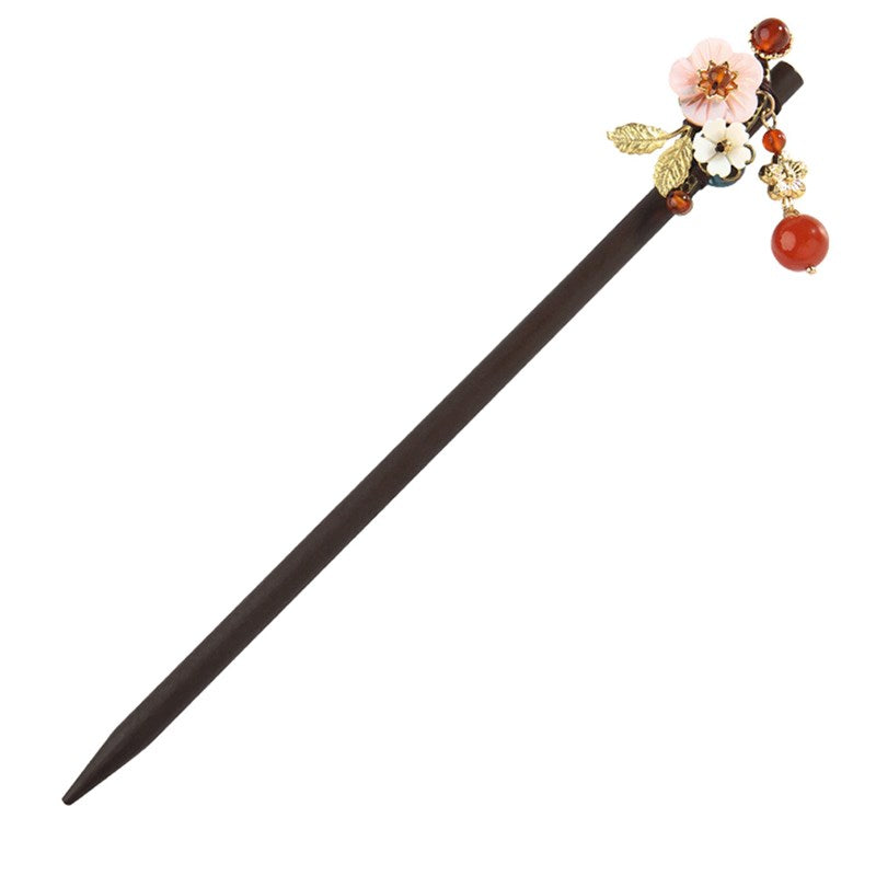 Ancient Style Wood Hairpin with Tassel - Black