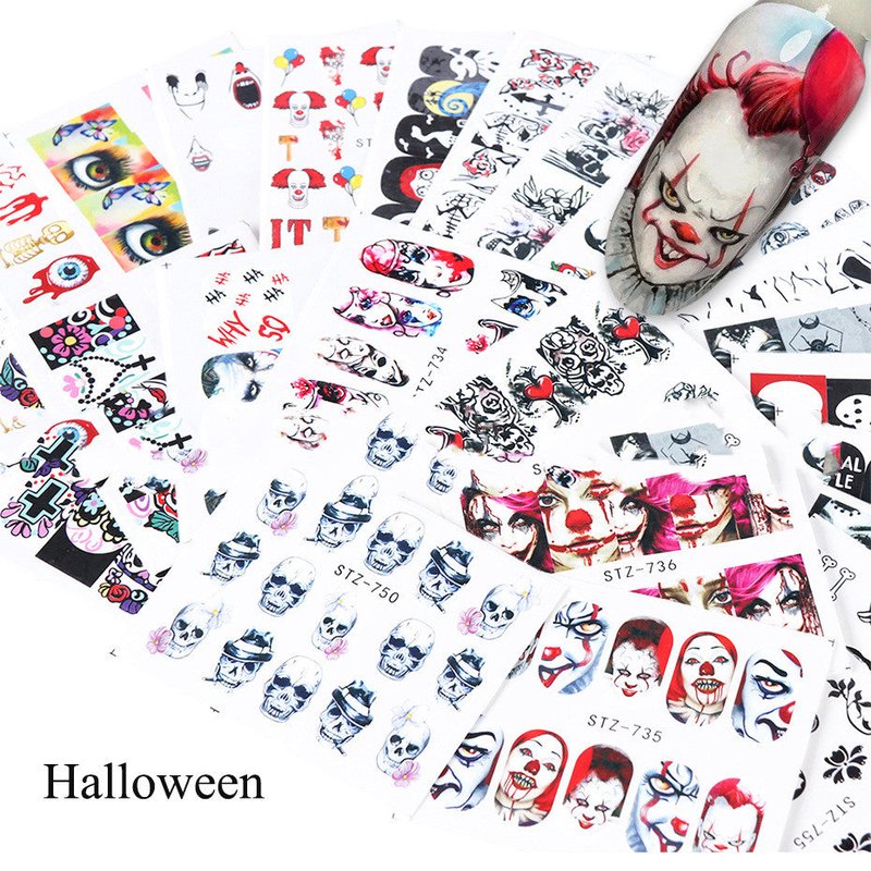 Black and White Skull Nail Stickers - 25 Sets
