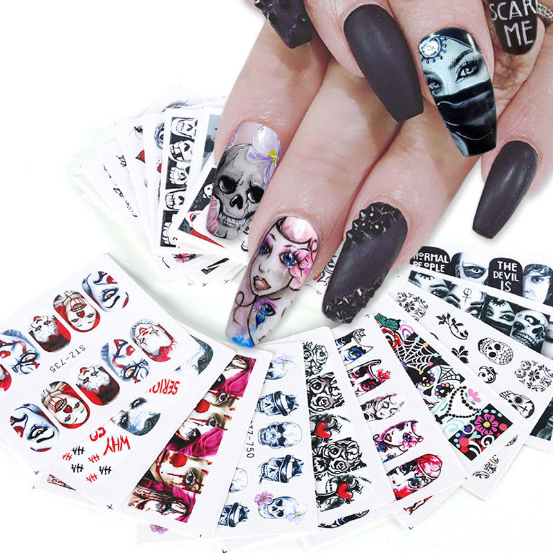 Black and White Skull Nail Stickers - 25 Sets