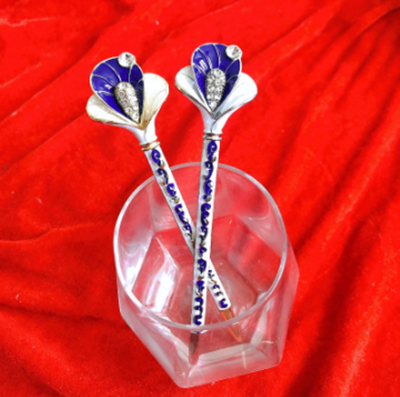 Vintage Alloy Hairpin - Blue & White Porcelain Flower
