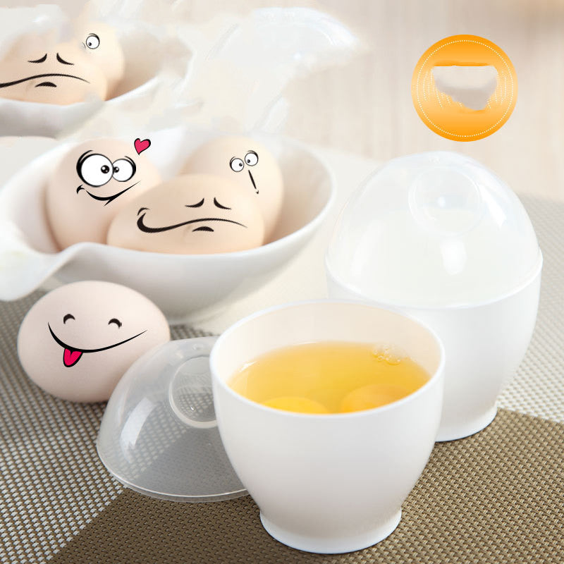 Mini Microwave Egg Cooker Cup - Cute Steamed Egg Maker for Kitchen, White