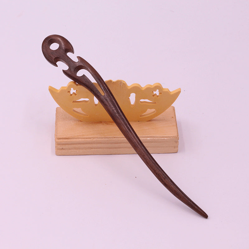Wooden Ebony Hairpin with Open Carving