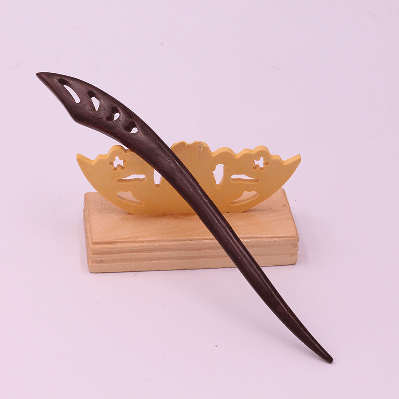 Wooden Ebony Hairpin with Open Carving