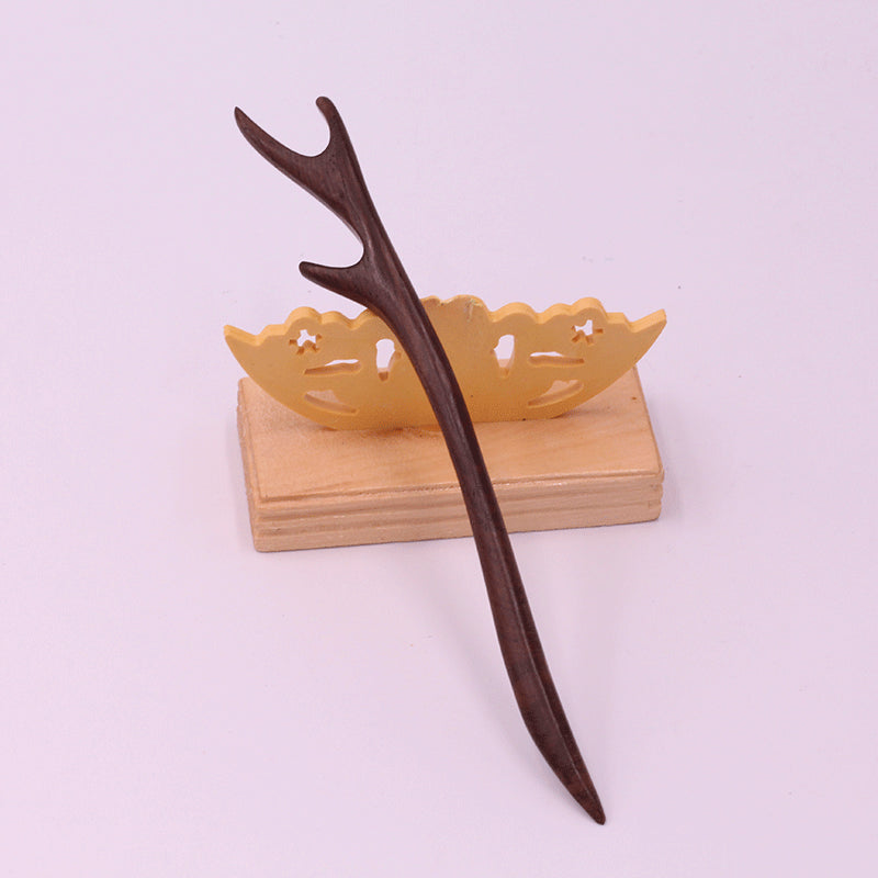 Wooden Ebony Hairpin with Open Carving