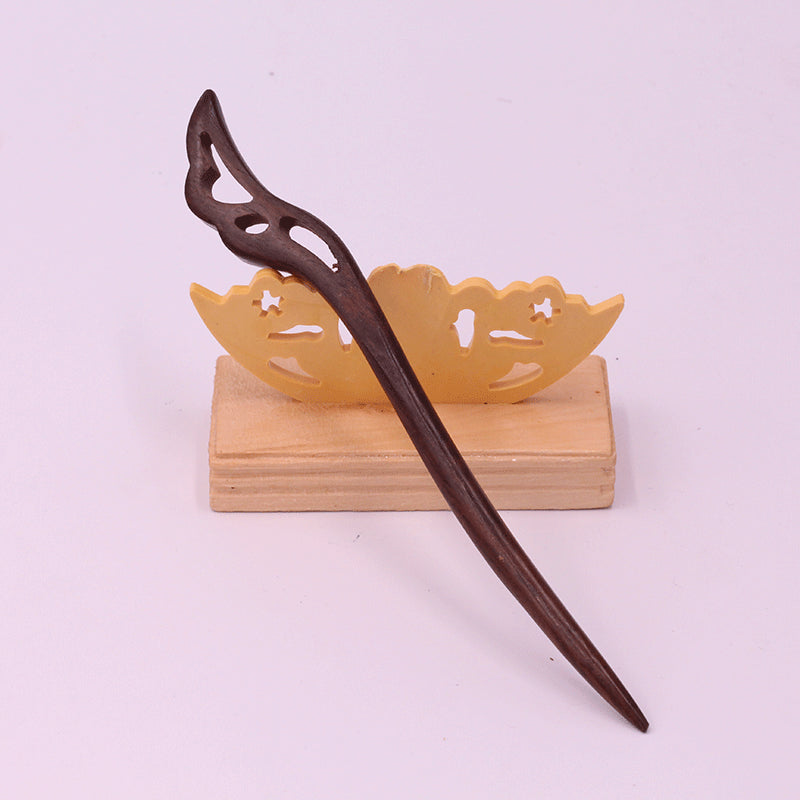Wooden Ebony Hairpin with Open Carving