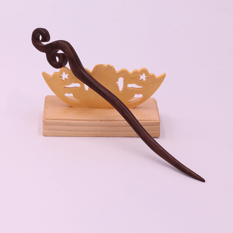 Wooden Ebony Hairpin with Open Carving