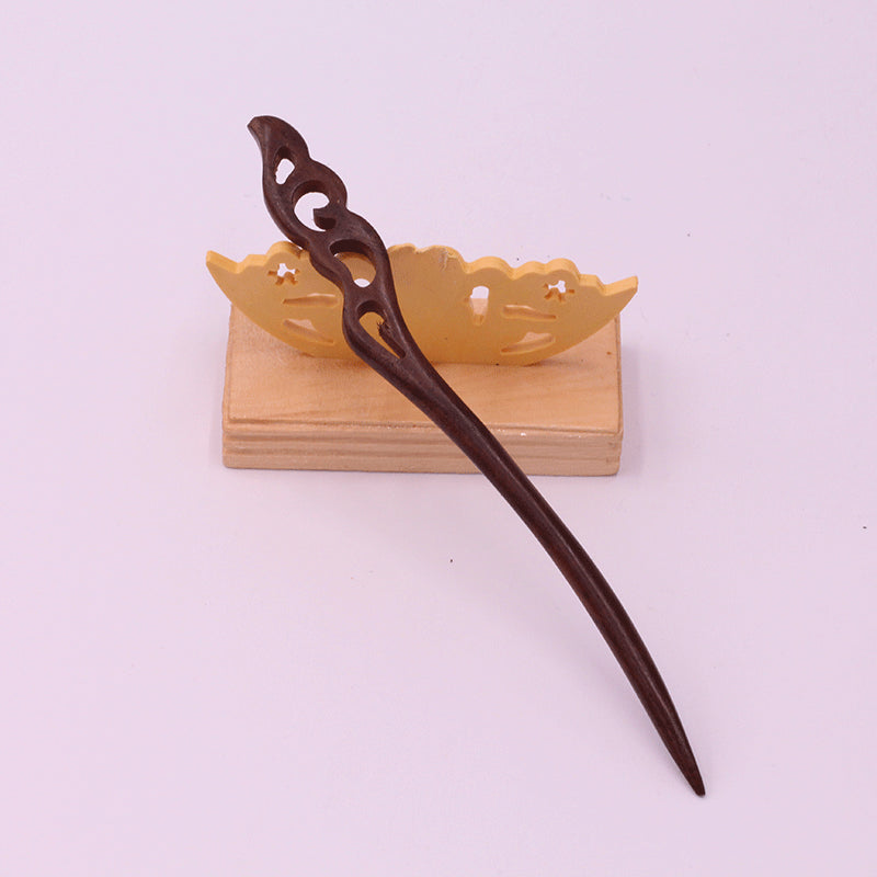Wooden Ebony Hairpin with Open Carving