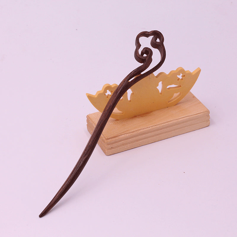 Wooden Ebony Hairpin with Open Carving