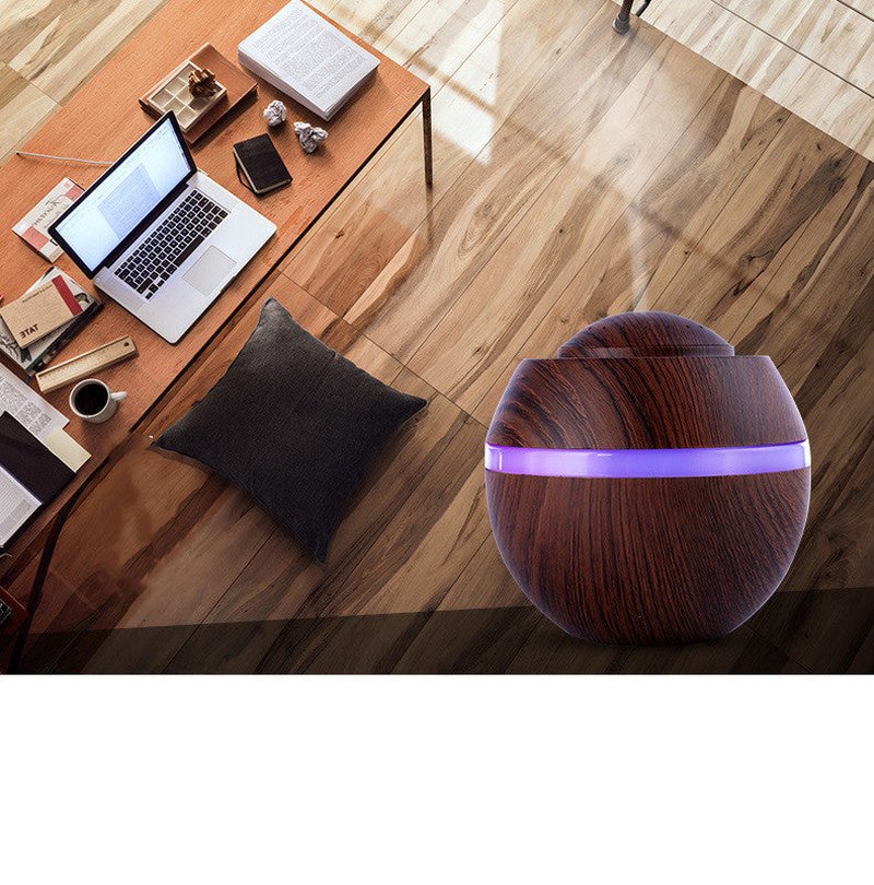 USB Wood Grain Mini Humidifier with Aroma Diffuser and Colorful Light