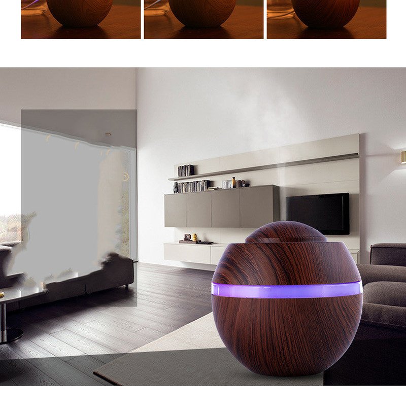 USB Wood Grain Mini Humidifier with Aroma Diffuser and Colorful Light