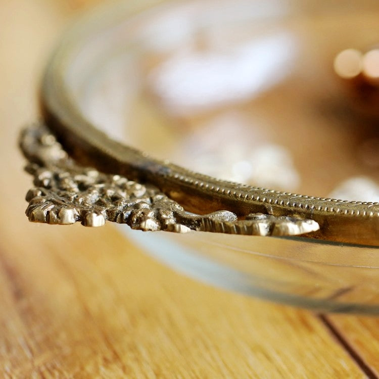 Handmade Brass Edging Jewelry Box with Glass Top - French Style Storage Organizer