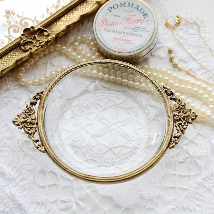 Handmade Brass Edging Jewelry Box with Glass Top - French Style Storage Organizer