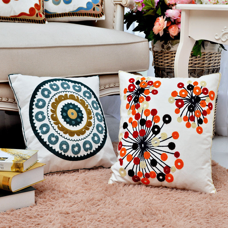 Pastoral Cotton Embroidered Pillow Cover - 45x45cm Home Decor Set