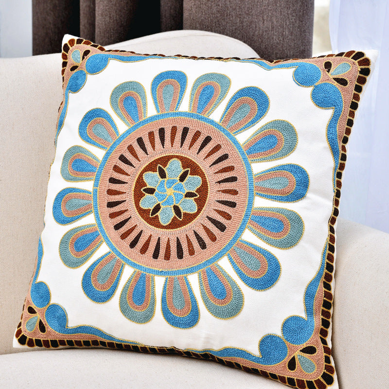 Pastoral Cotton Embroidered Pillow Cover - 45x45cm Home Decor Set