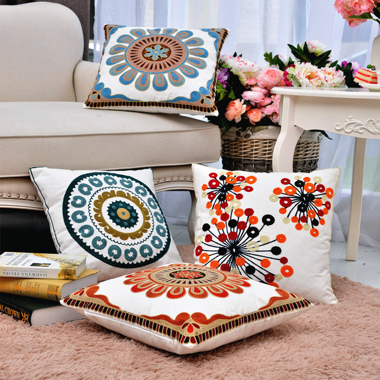 Pastoral Cotton Embroidered Pillow Cover - 45x45cm Home Decor Set