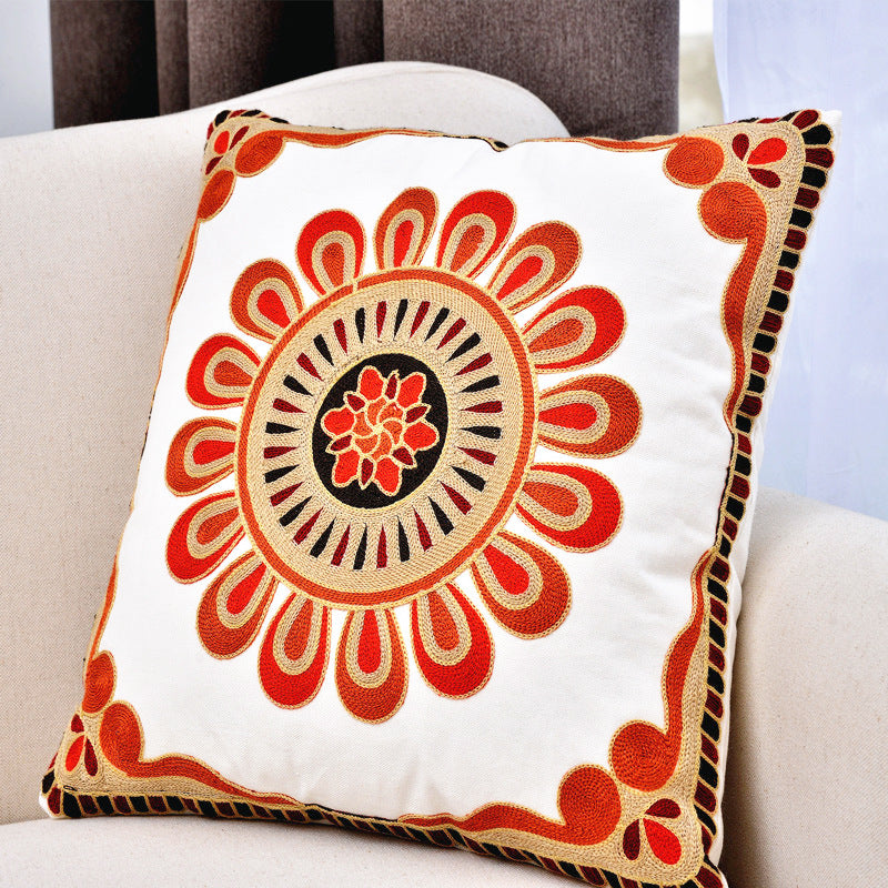 Pastoral Cotton Embroidered Pillow Cover - 45x45cm Home Decor Set