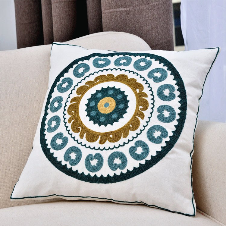 Pastoral Cotton Embroidered Pillow Cover - 45x45cm Home Decor Set