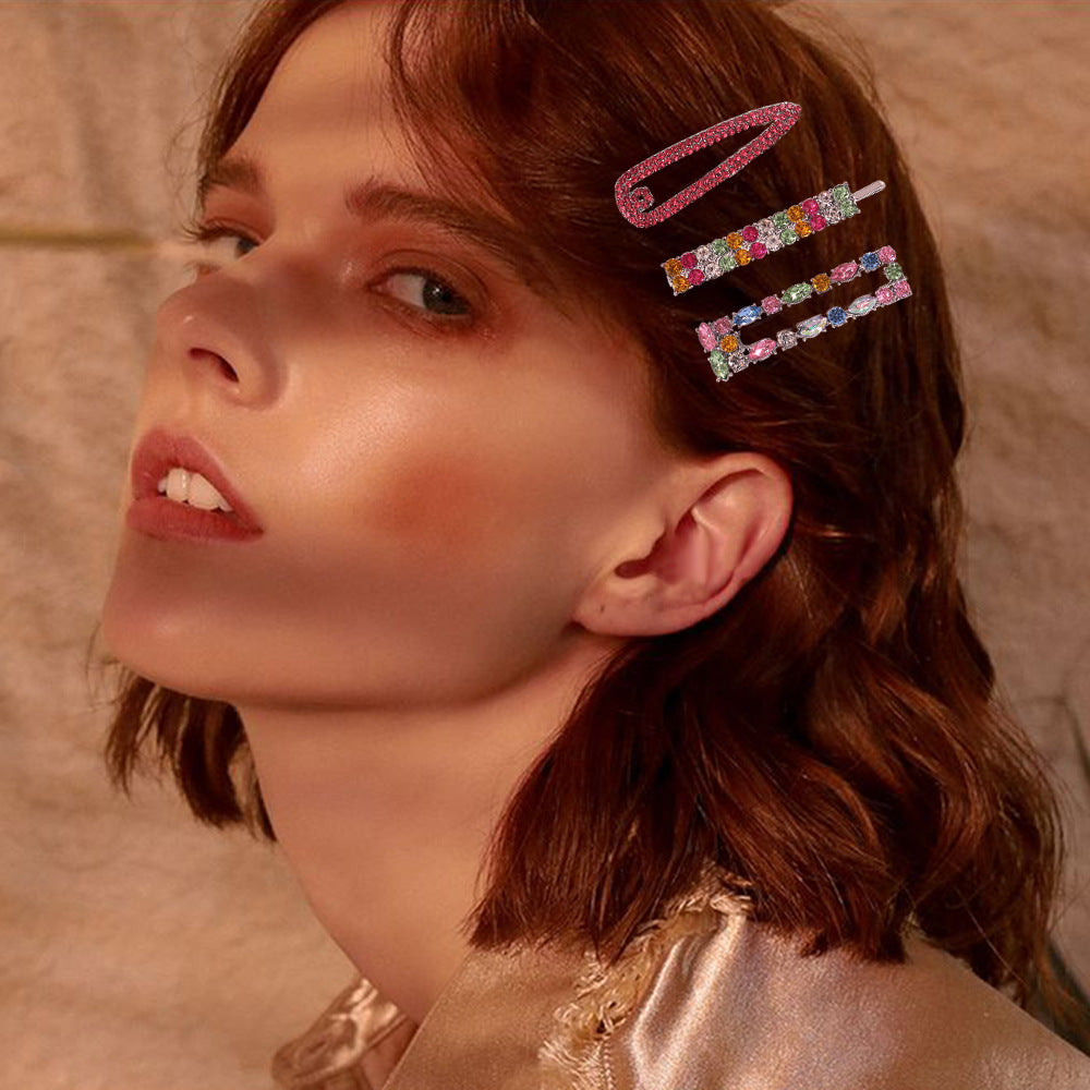 Geometric Diamond Hair Clip Set - Colorful