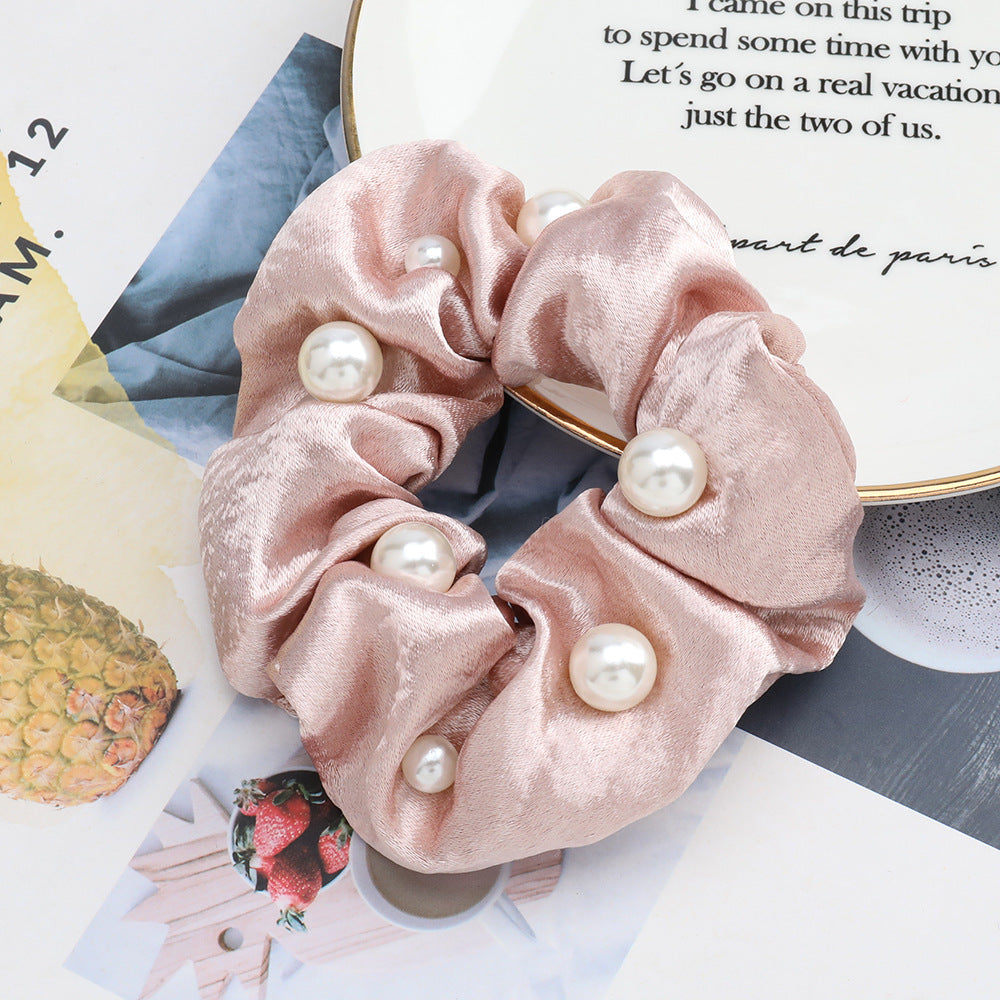 Fashionable Glitter Fabric Headband with Pearl Inlay - Women's European Style Hair Accessory