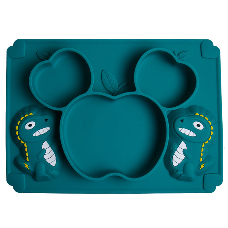 Baby Silicone Dinner Plate - Food Grade, Dinosaur Design, 19.5 cm