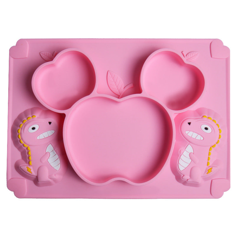 Baby Silicone Dinner Plate - Food Grade, Dinosaur Design, 19.5 cm