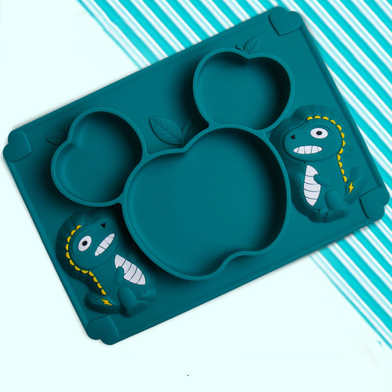 Baby Silicone Dinner Plate - Food Grade, Dinosaur Design, 19.5 cm
