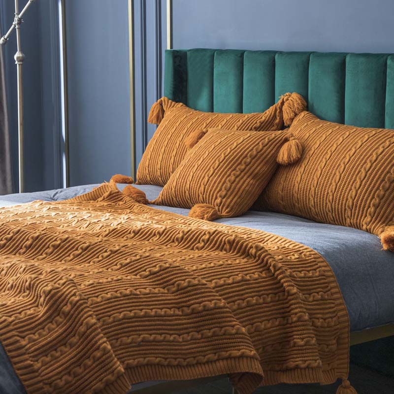 Casual Knitted Blanket & Pillowcase Set for Home, Multiple Colors