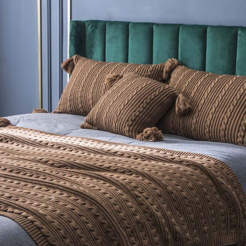 Casual Knitted Blanket & Pillowcase Set for Home, Multiple Colors