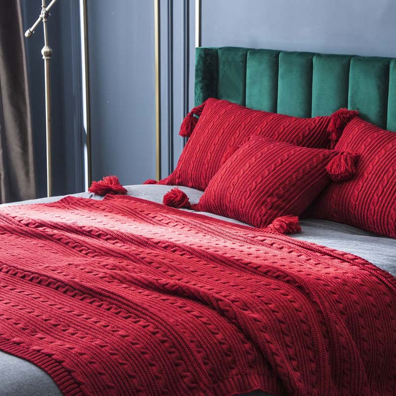 Casual Knitted Blanket & Pillowcase Set for Home, Multiple Colors
