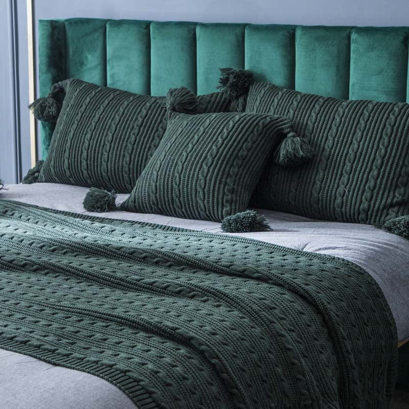 Casual Knitted Blanket & Pillowcase Set for Home, Multiple Colors